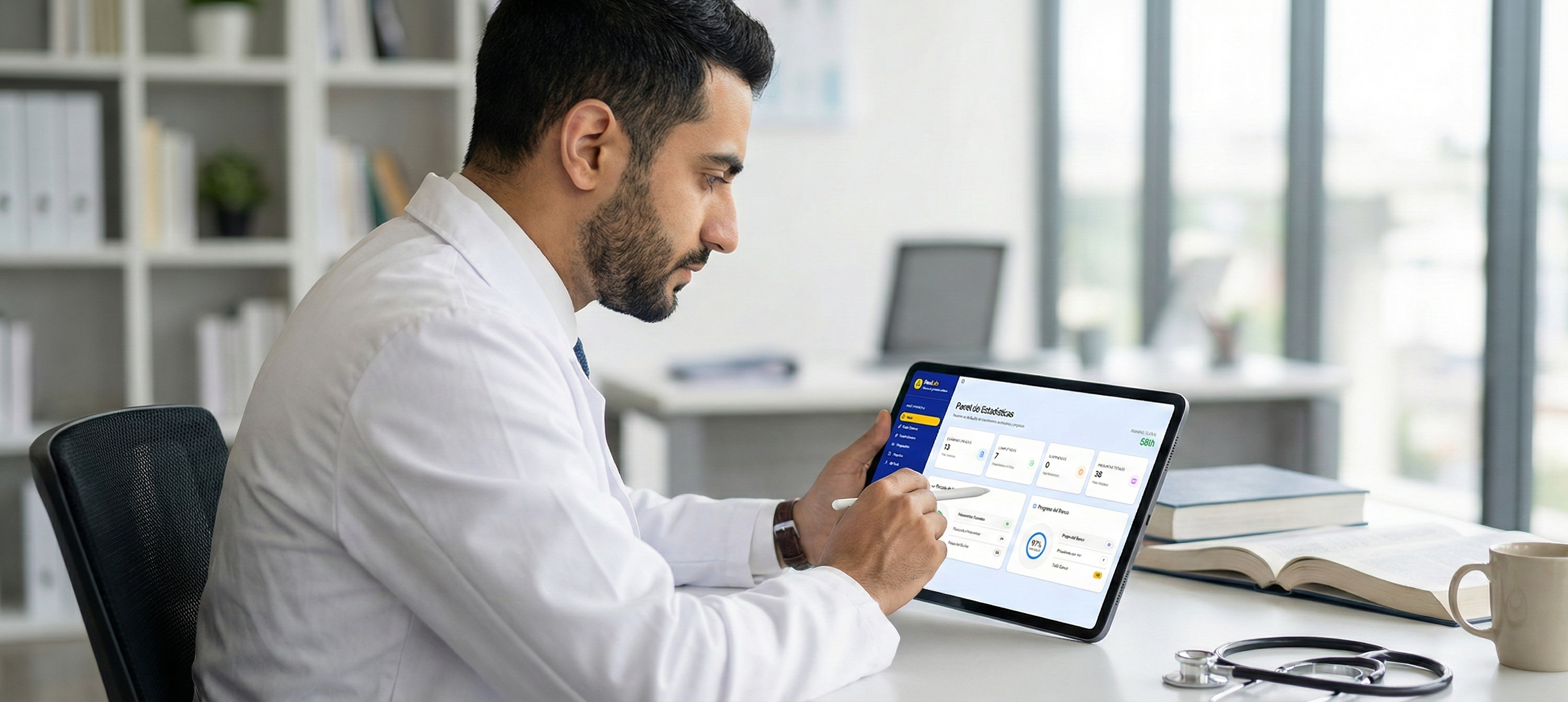 Doctora usando BancoMed - Sistema de preparación médica