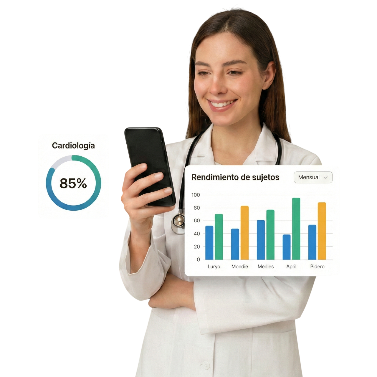 Doctora usando BancoMed - Sistema de preparación médica